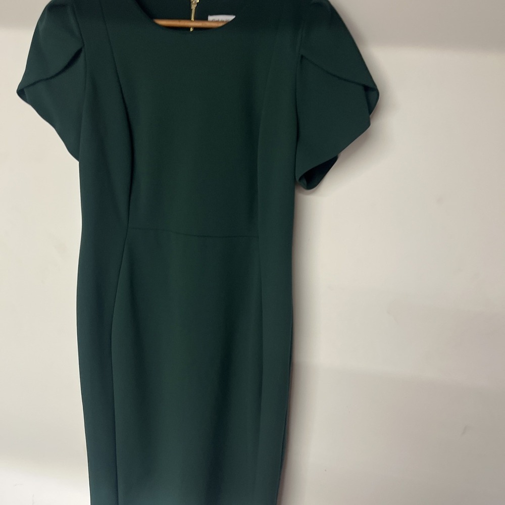 Calvin Klein Emerald Green Sheath Dress Size 14 Career Cocktail Midi - Picture 2 of 15